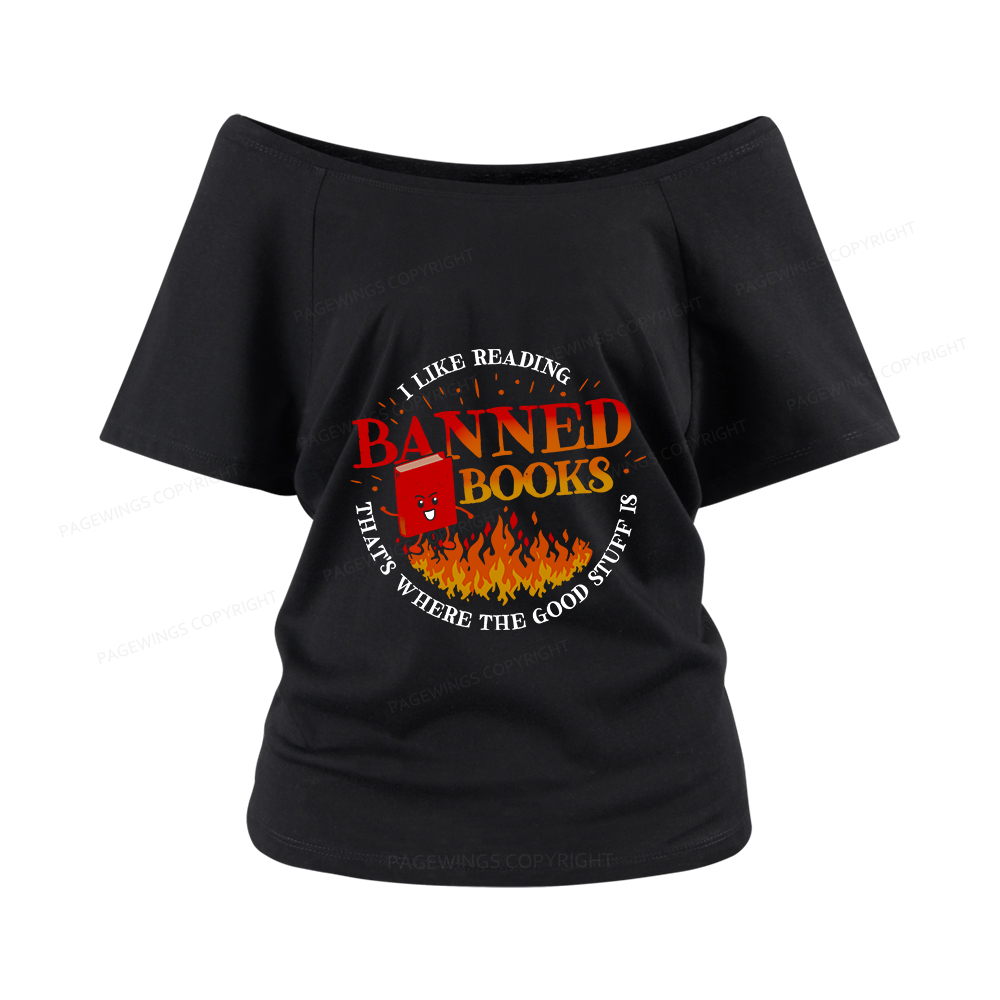 Pagewings Banned Books Women Off Shoulder T-shirts