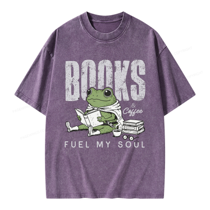 Pagewings Books And Coffee Fuel My Soul Unisex Washed T-shirt