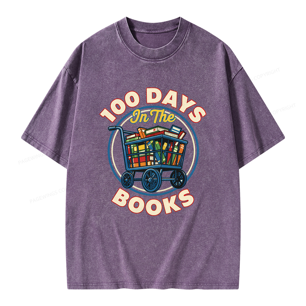 Pagewings 100 Days In The Books Unisex Washed T-shirt