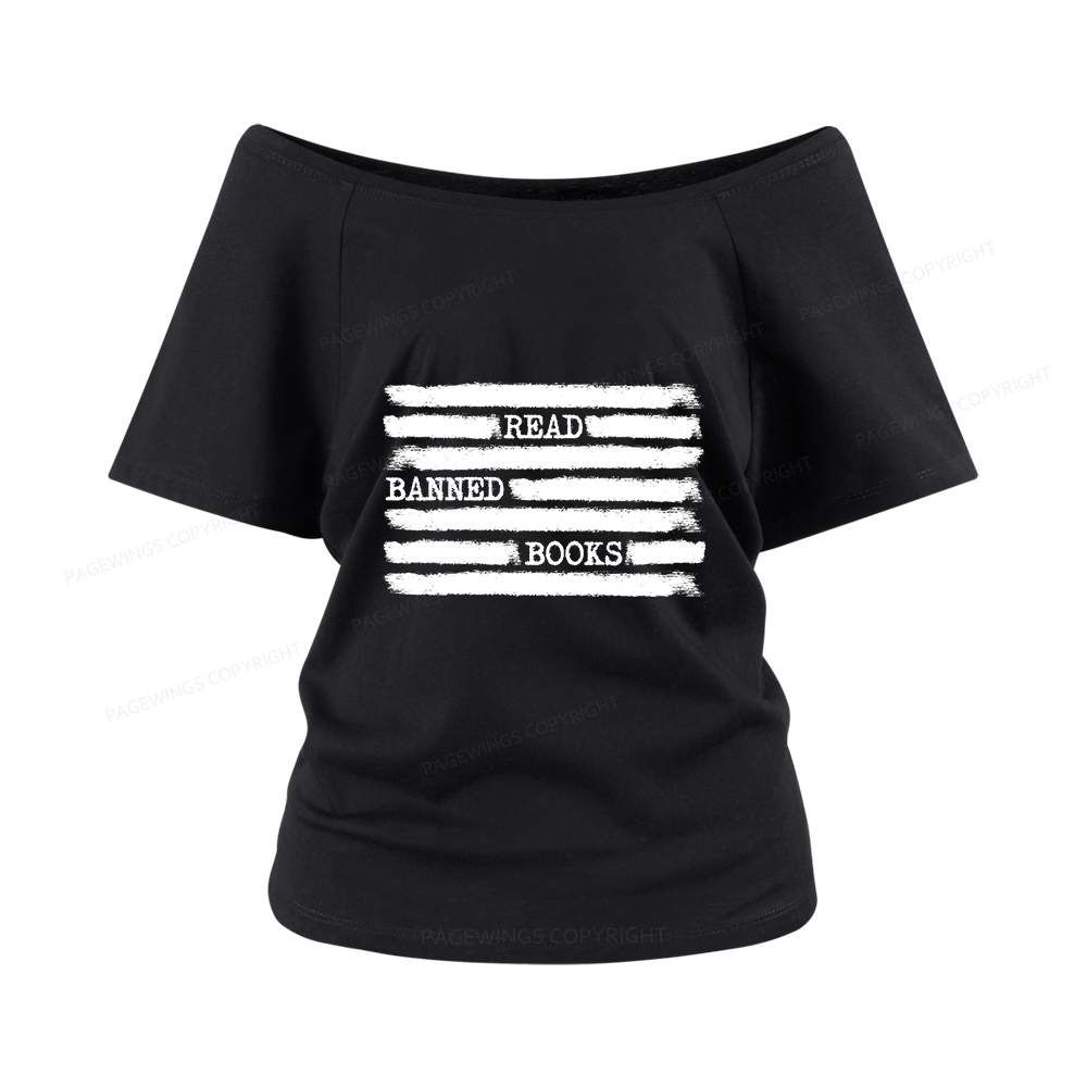 Pagewings Read Banned Books Bookworm Librarian Women Off Shoulder T-shirts