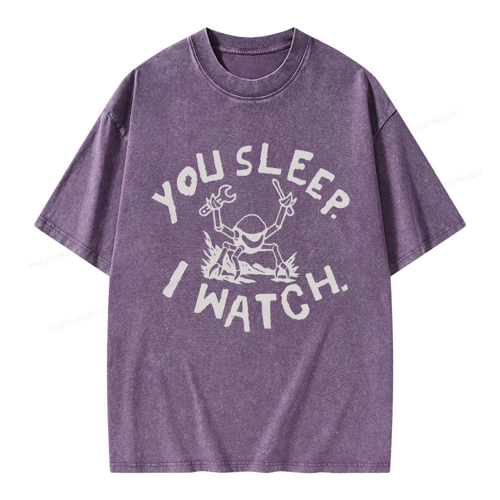 Pagewings You Sleep I Watch Unisex Washed T-shirt