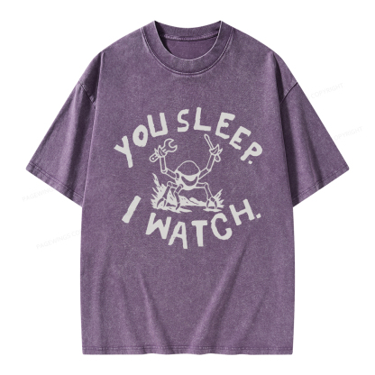 Pagewings You Sleep I Watch Unisex Washed T-shirt