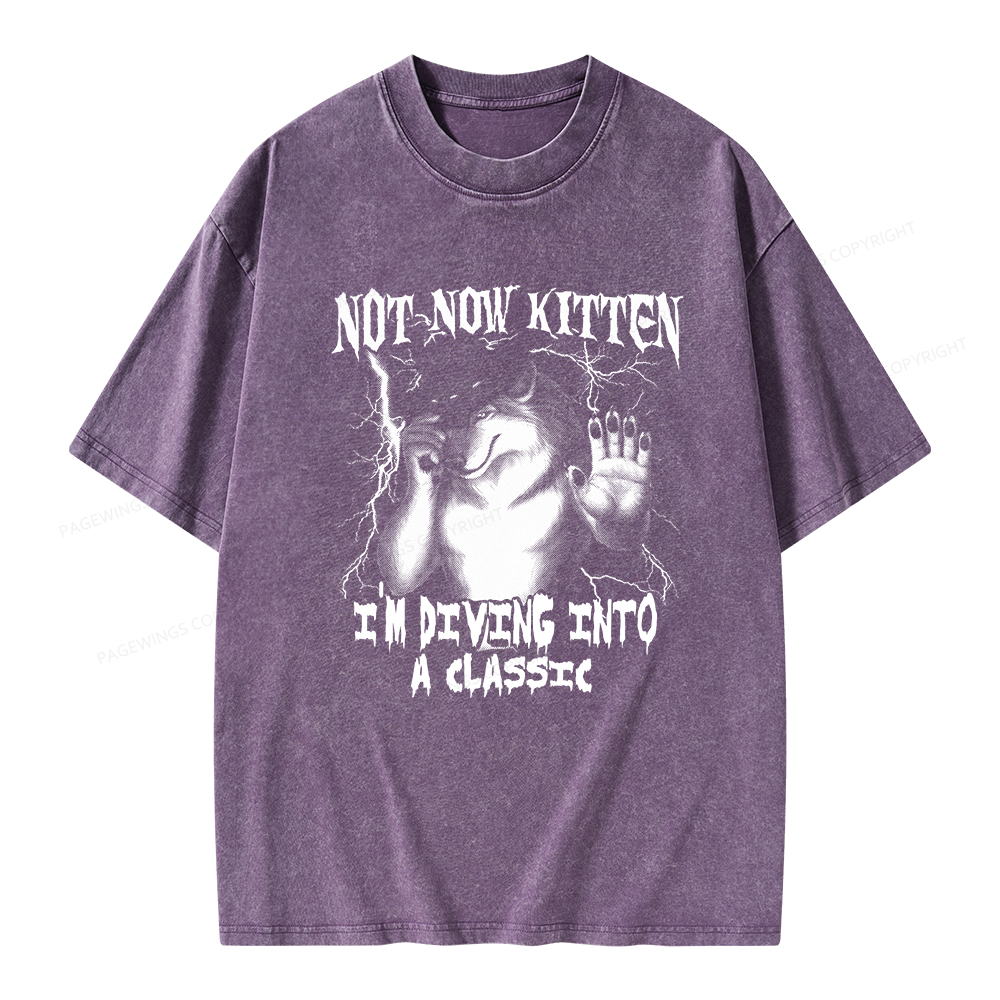 Pagewings Not Now Kitten I’m Diving Into A Classic Unisex Washed T-shirt