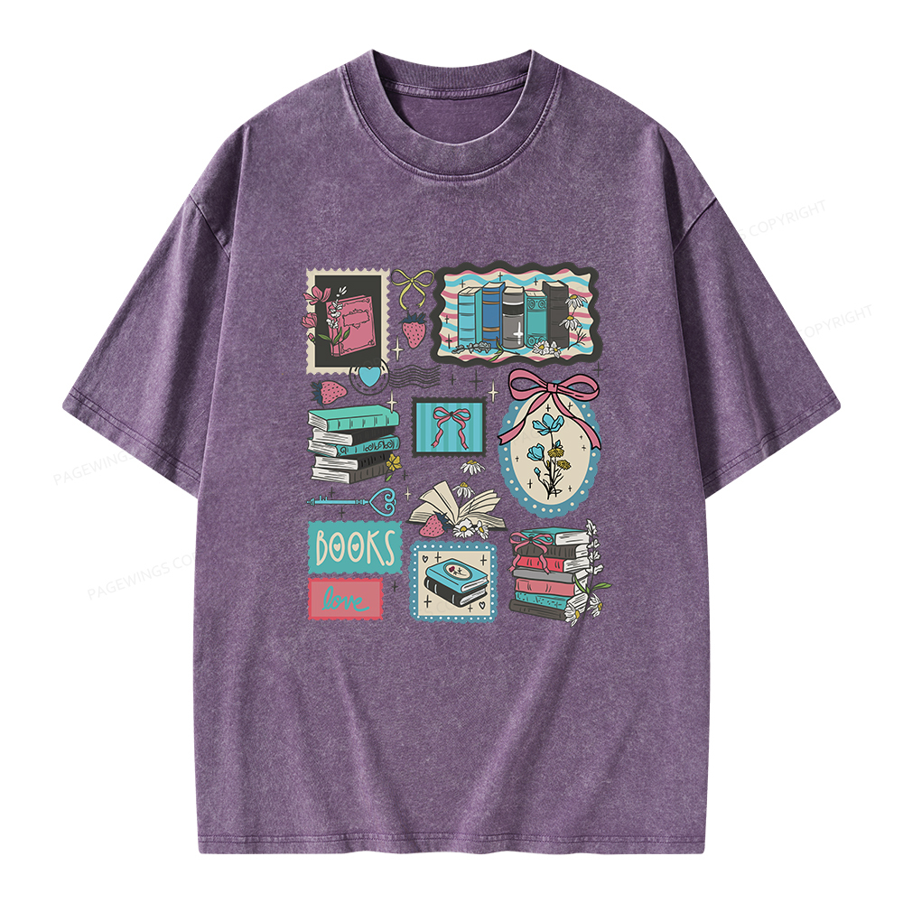 Pagewings Vintage Book Lover Unisex Washed T-shirt