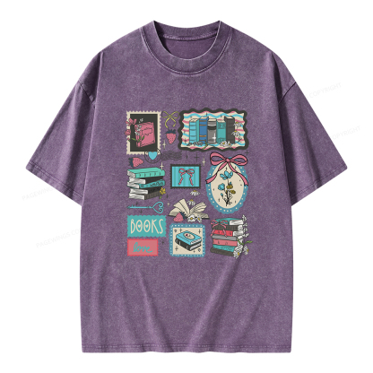 Pagewings Vintage Book Lover Unisex Washed T-shirt