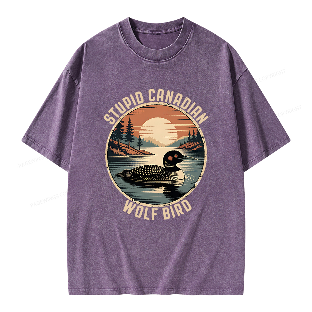 Pagewings Stupid Canadian Wolf Bird Unisex Washed T-shirt
