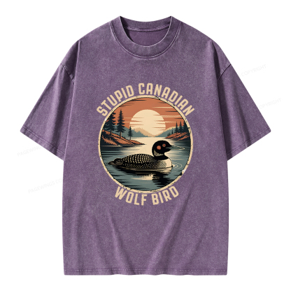 Pagewings Stupid Canadian Wolf Bird Unisex Washed T-shirt