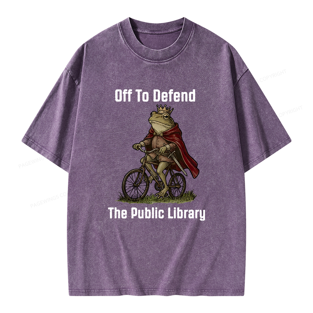 Pagewings Off To Defend The Public Library Unisex Washed T-shirt