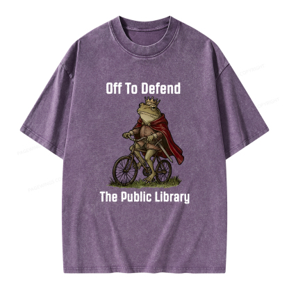 Pagewings Off To Defend The Public Library Unisex Washed T-shirt