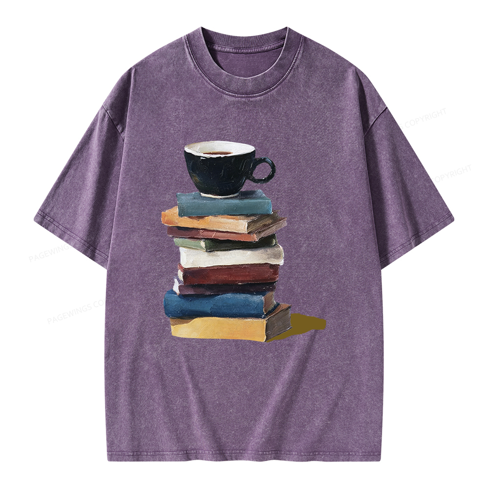 Pagewings Mini Coffee and Books Unisex Washed T-shirt