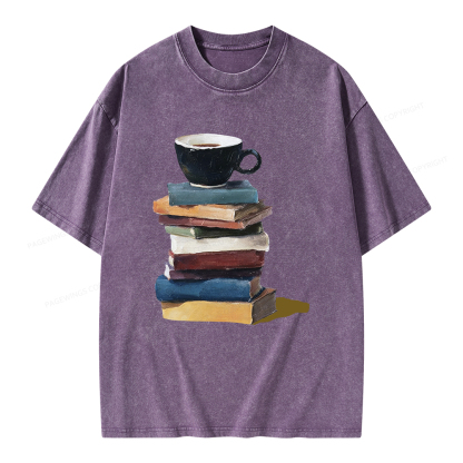 Pagewings Mini Coffee and Books Unisex Washed T-shirt
