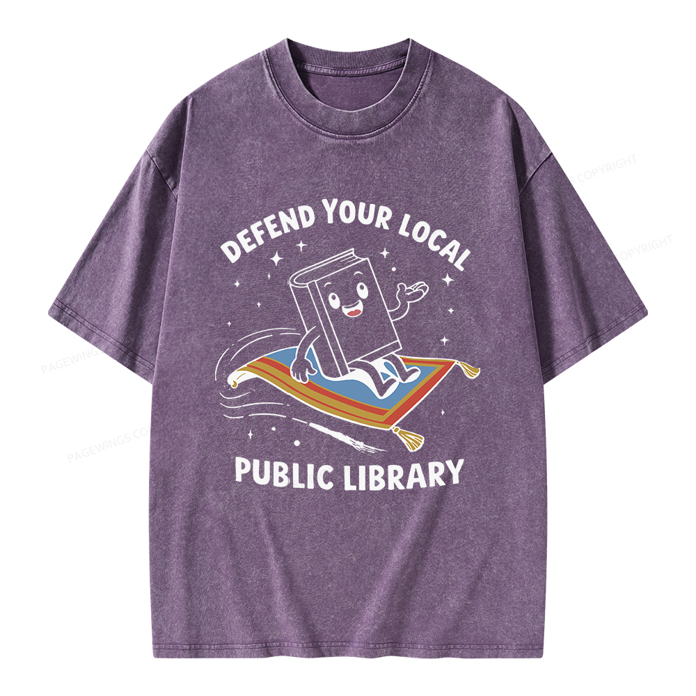 Pagewings Defend Your Local Public Library Unisex Washed T-shirt