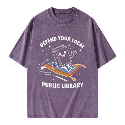 Pagewings Defend Your Local Public Library Unisex Washed T-shirt