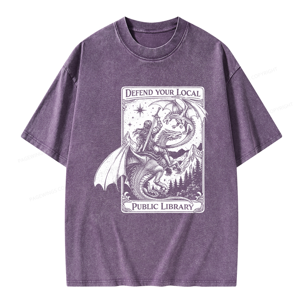 Pagewings Defend Your Local Public Library Unisex Washed T-shirt