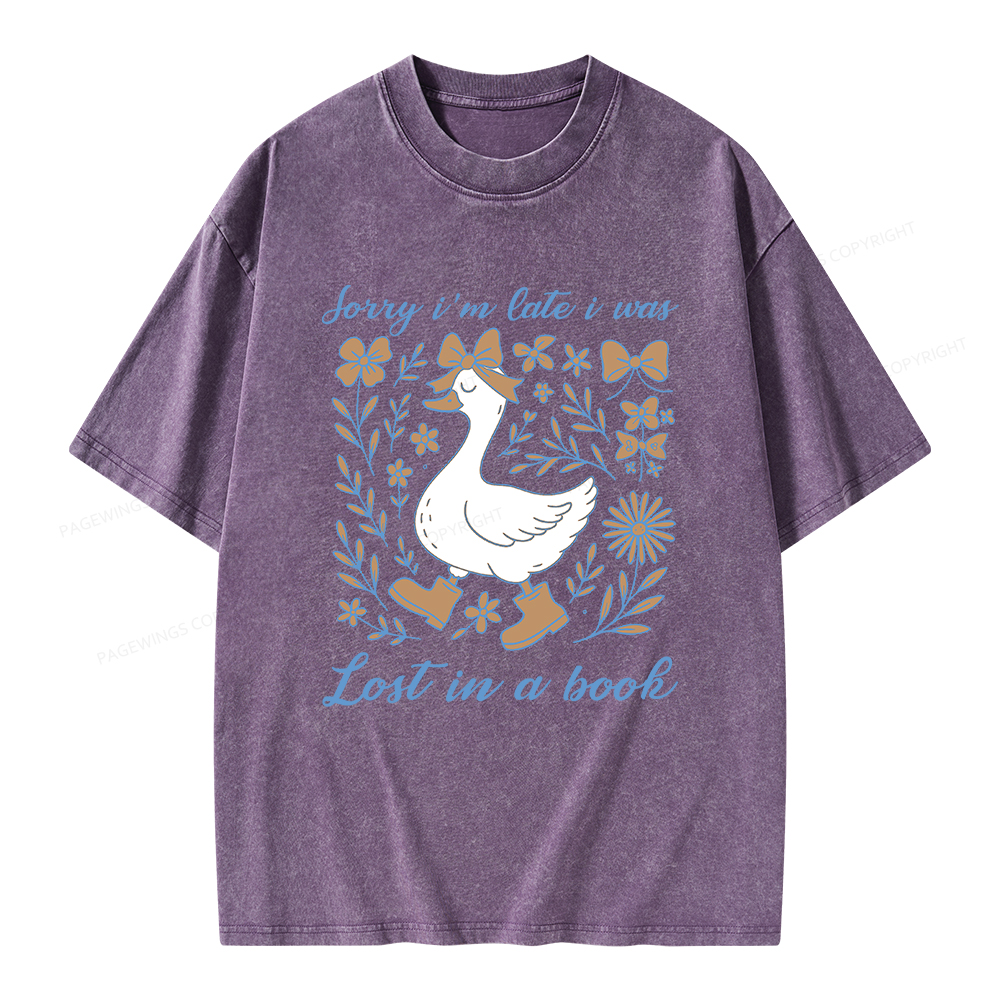 Pagewings Sorry I'm Late I Was Lost In A Book Unisex Washed T-shirt