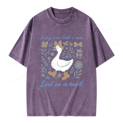 Pagewings Sorry I'm Late I Was Lost In A Book Unisex Washed T-shirt