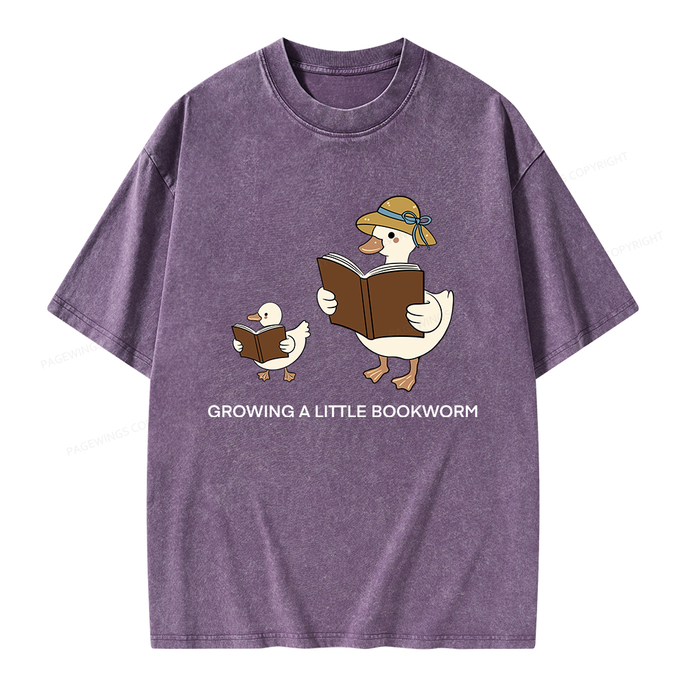 Pagewings Growing A Little Bookworm Unisex Washed T-shirt