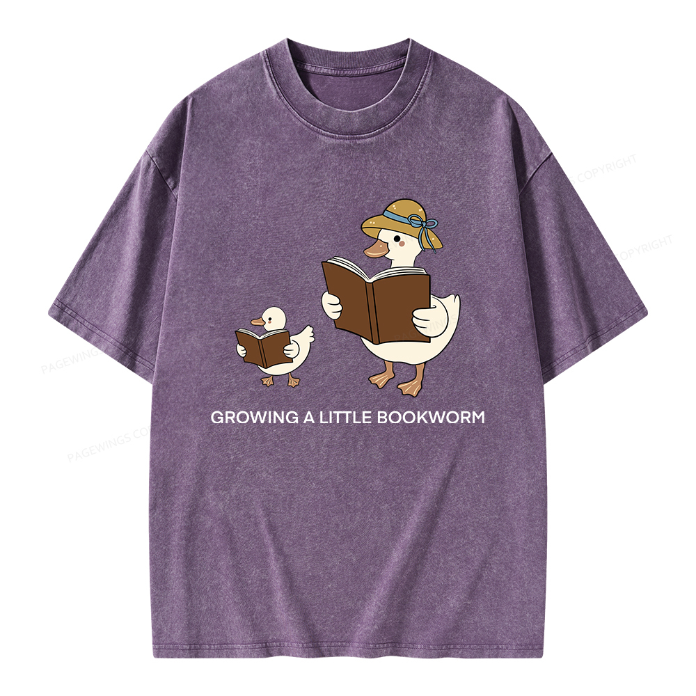 Pagewings Growing A Little Bookworm Unisex Washed T-shirt