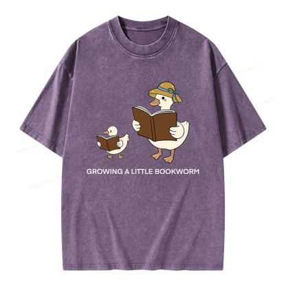 Pagewings Growing A Little Bookworm Unisex Washed T-shirt