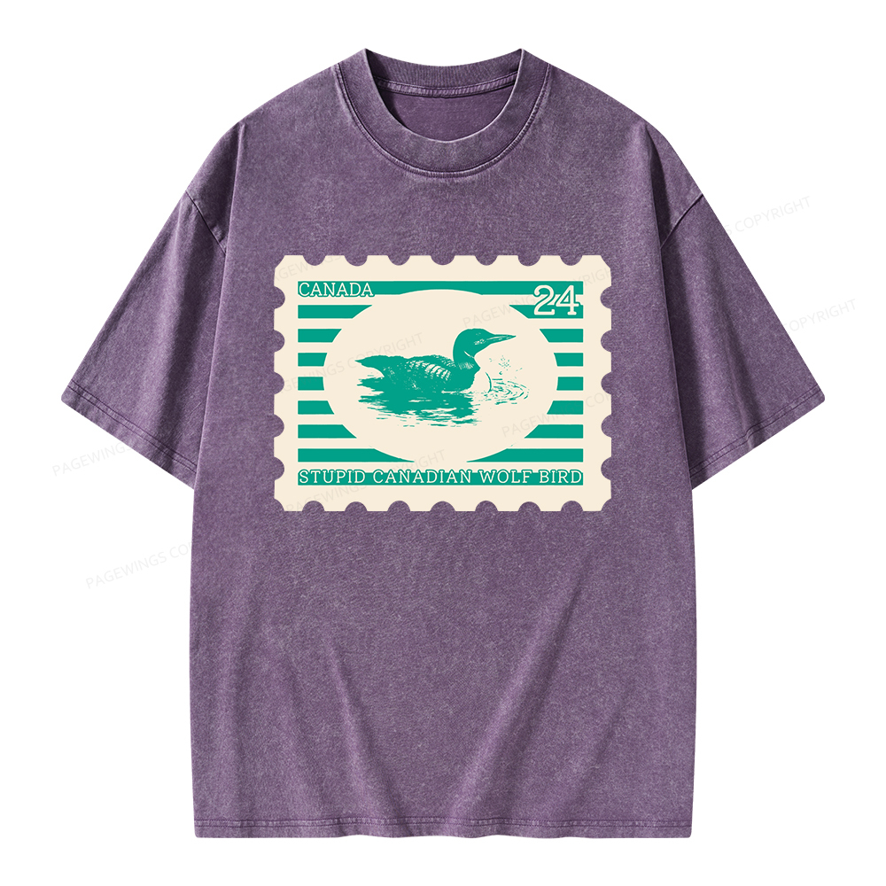 Pagewings Stupid Canadian Wolf Bird Unisex Washed T-shirt
