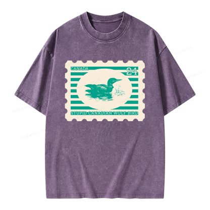 Pagewings Stupid Canadian Wolf Bird Unisex Washed T-shirt