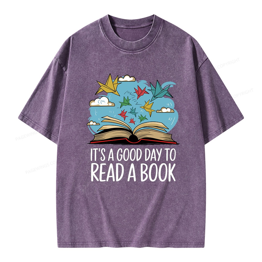 Pagewings It’s a Good Day to Read a Book Unisex Washed T-shirt