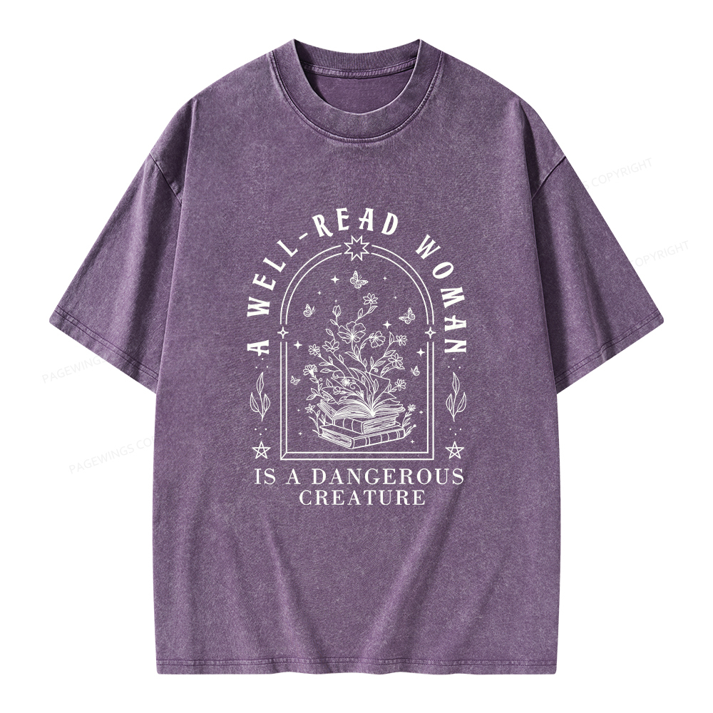 Pagewings A Well Read Woman Is A Dangerous Creature Unisex Washed T-shirt