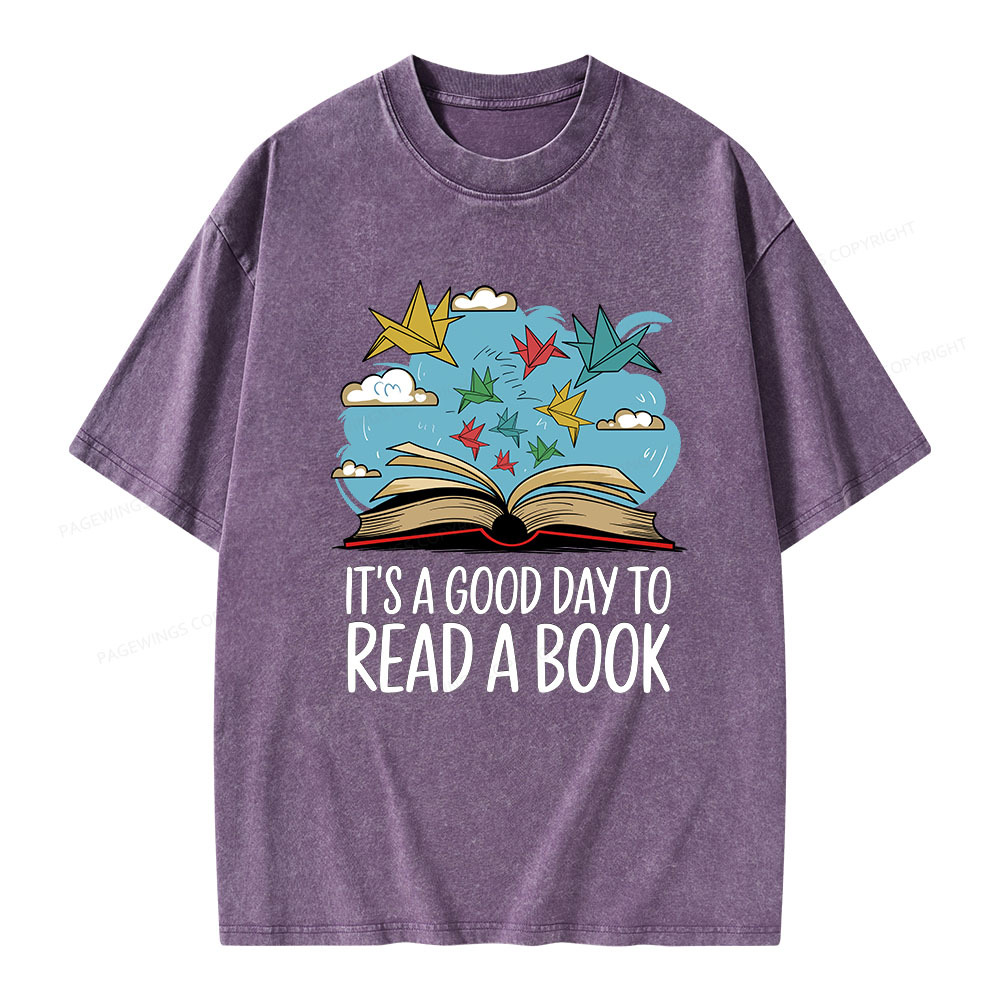Pagewings It’s a Good Day to Read a Book Unisex Washed T-shirt
