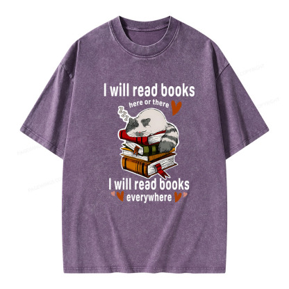 Pagewings I Will Read Books Here Or There Unisex Washed T-shirt