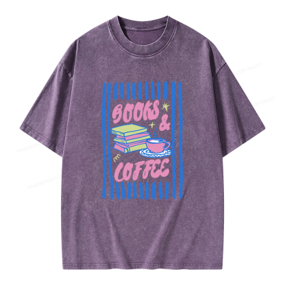 Pagewings Books And Coffee Unisex Washed T-shirt