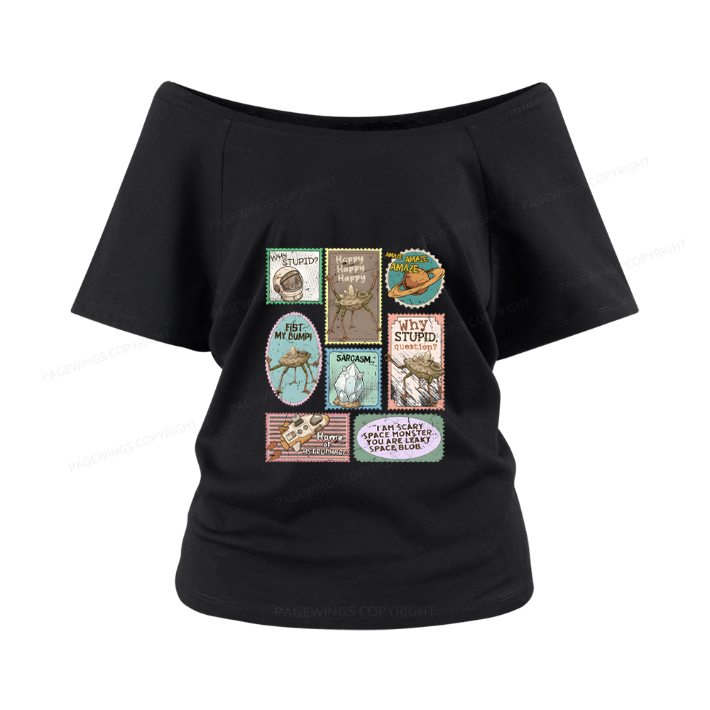 Pagewings Amaze Retro Sci-Fi Women Off Shoulder T-shirts