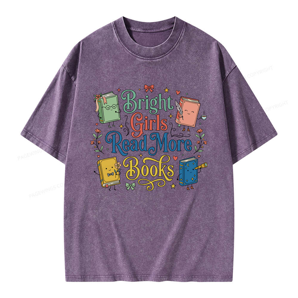 Pagewings Bright Girls Read More Books Unisex Washed T-shirt