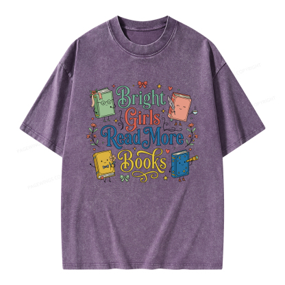 Pagewings Bright Girls Read More Books Unisex Washed T-shirt