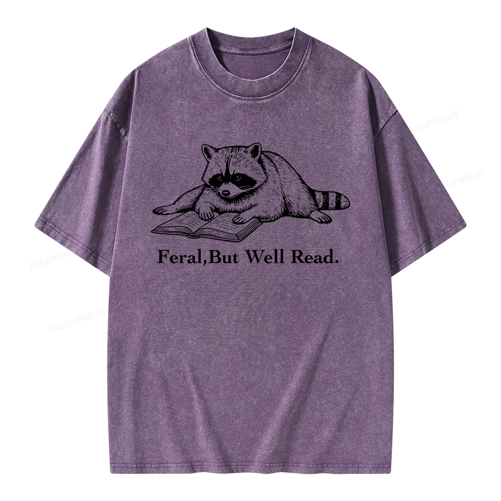 Pagewings Bookish Feral Raccoon Unisex Washed T-shirt