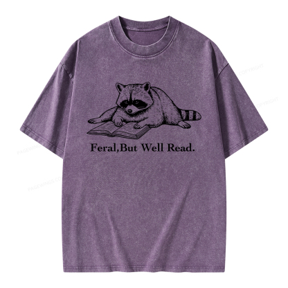 Pagewings Bookish Feral Raccoon Unisex Washed T-shirt