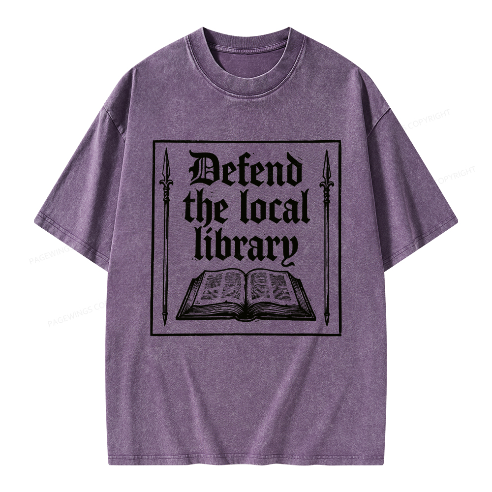 Pagewings Defend Your Local Public Library Unisex Washed T-shirt