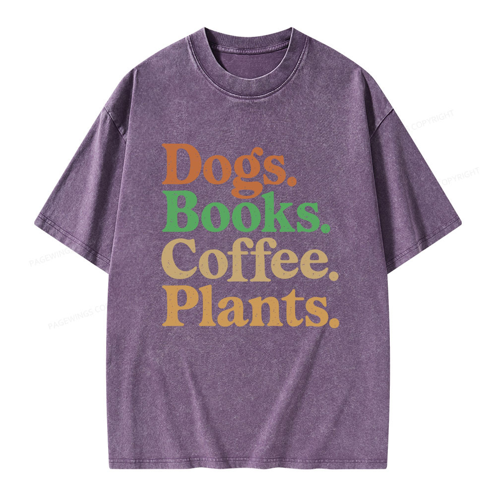 Pagewings Dogs Books Coffee Plants Unisex Washed T-shirt