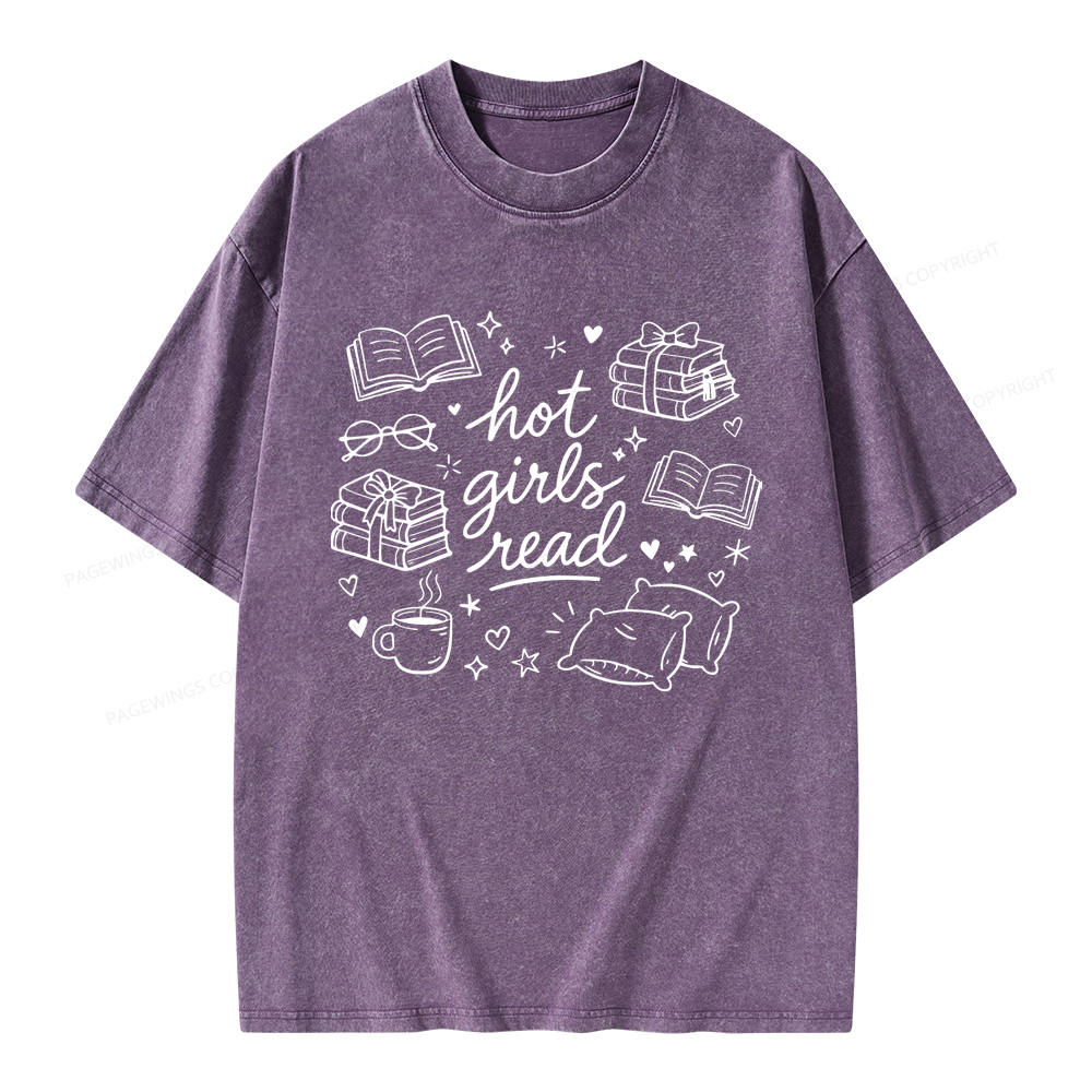 Pagewings Hot Girls Read Unisex Washed T-shirt