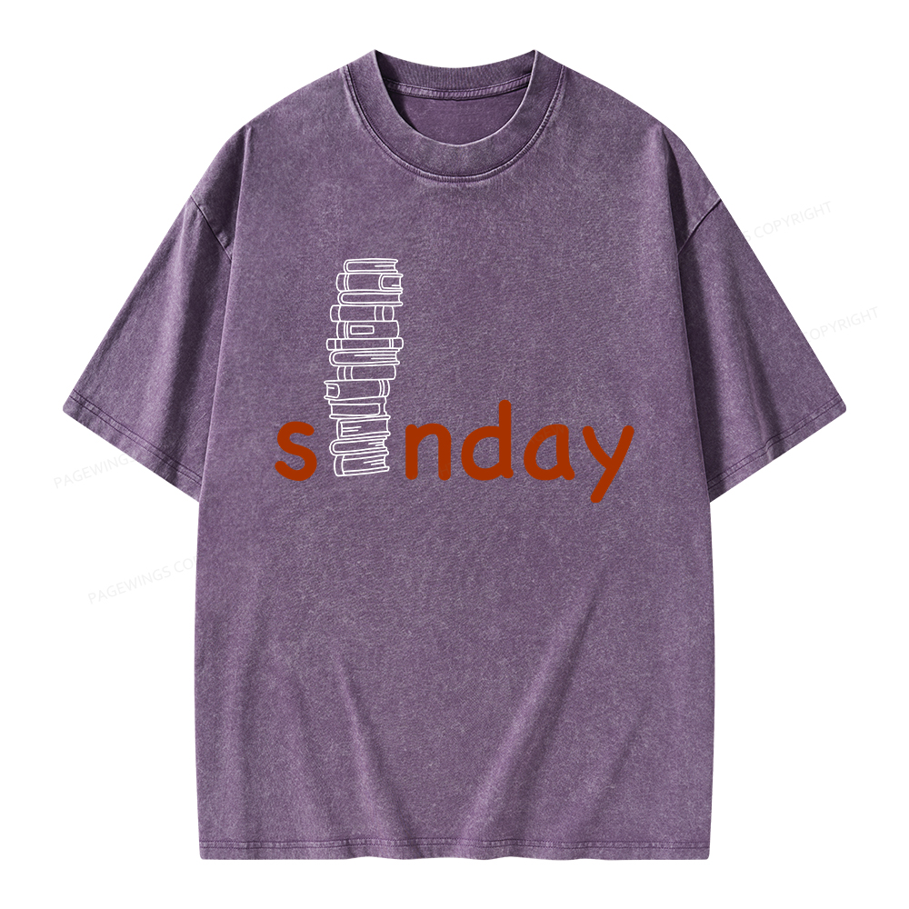 Pagewings Funny Sunday Reading Unisex Washed T-shirt