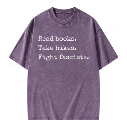 Pagewings Read Books Take Hikes Fight Fascists Unisex Washed T-shirt