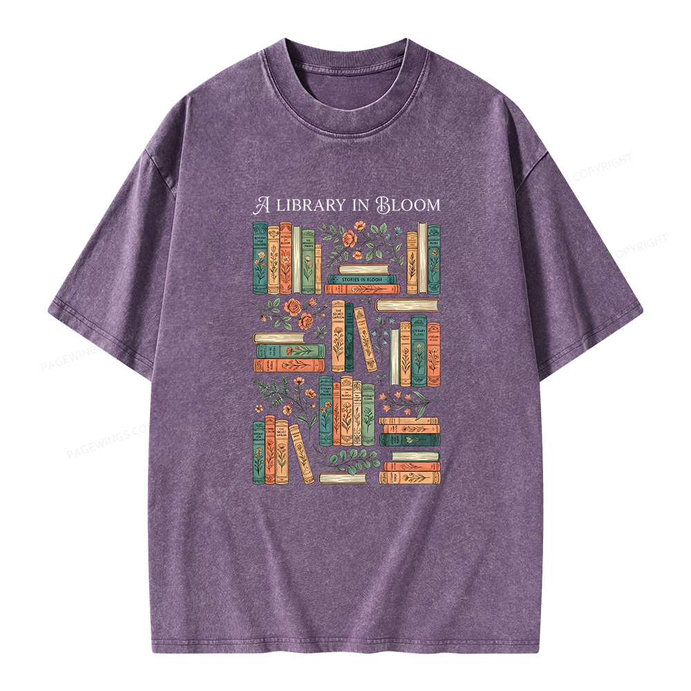 Pagewings A Library In Bloom Unisex Washed T-shirt
