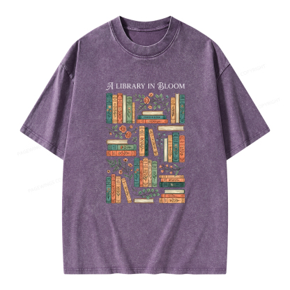 Pagewings A Library In Bloom Unisex Washed T-shirt
