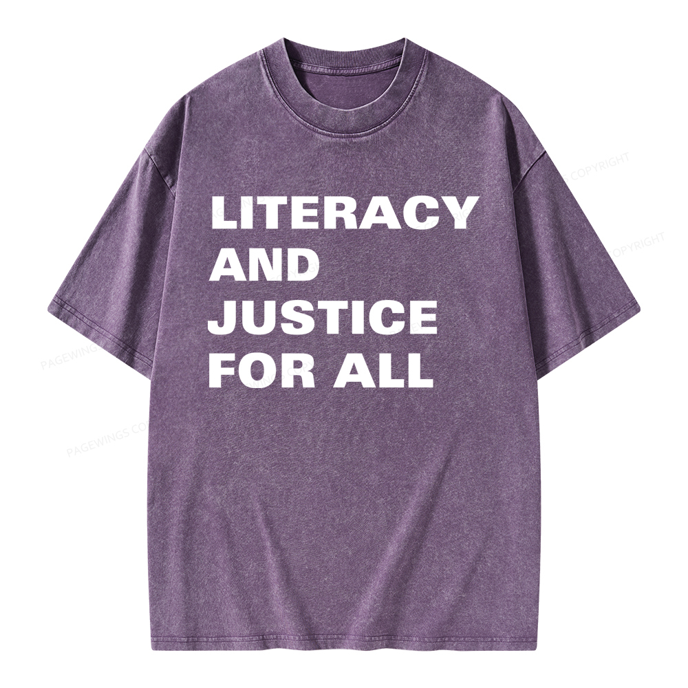 Pagewings Literacy And Justice For All Unisex Washed T-shirt
