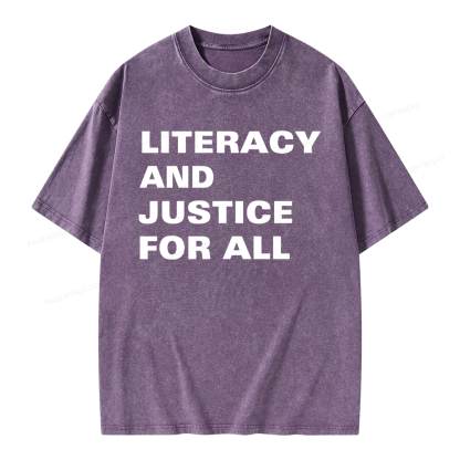 Pagewings Literacy And Justice For All Unisex Washed T-shirt