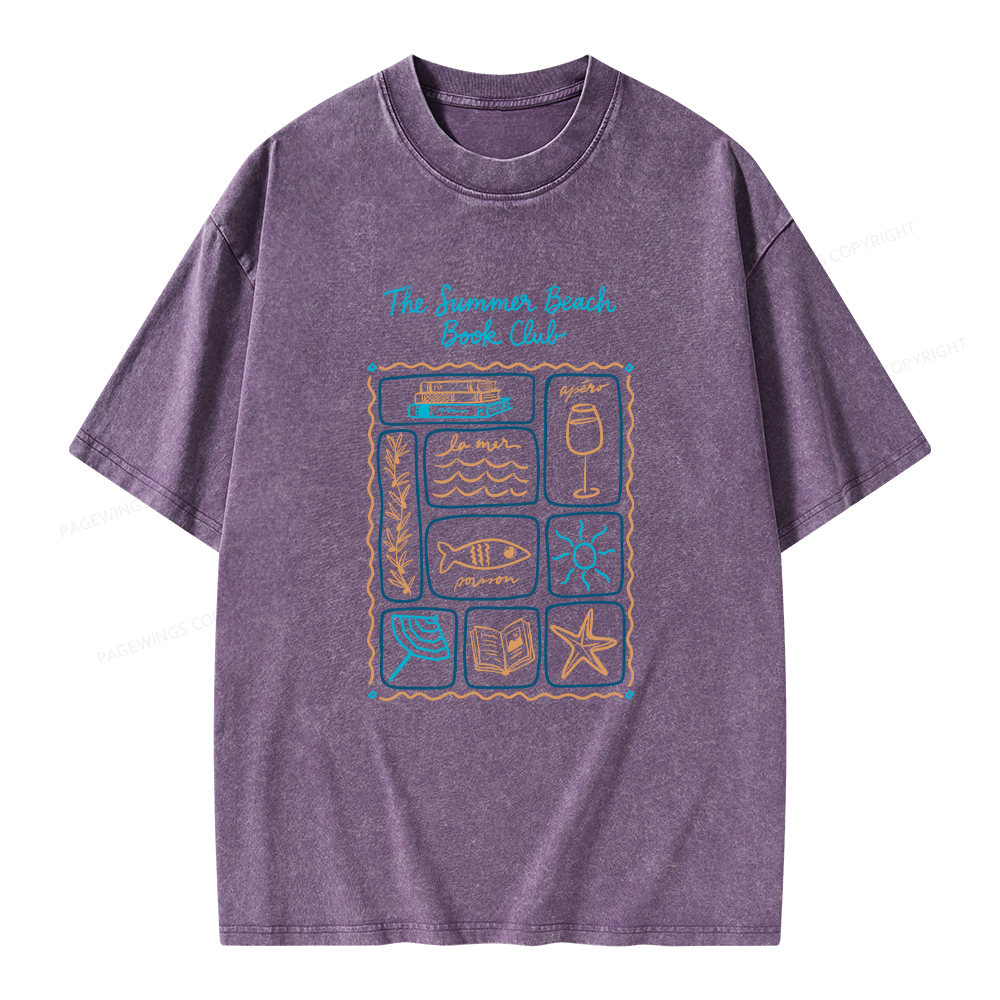 Pagewings The Summer Beach Book Club Unisex Washed T-shirt