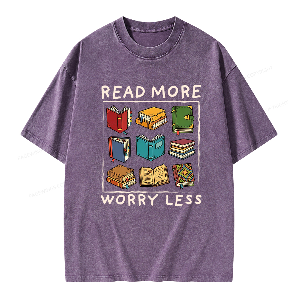 Pagewings Read More Worry Less Unisex Washed T-shirt