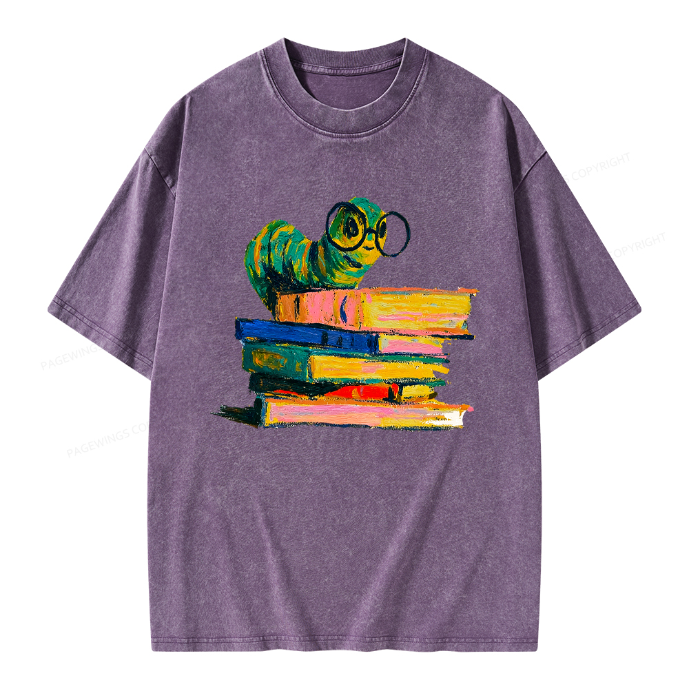 Pagewings Cute Bookworm Unisex Washed T-shirt