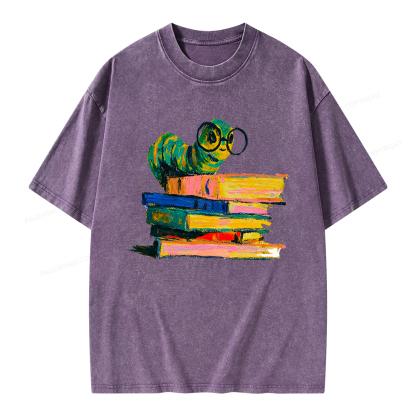 Pagewings Cute Bookworm Unisex Washed T-shirt