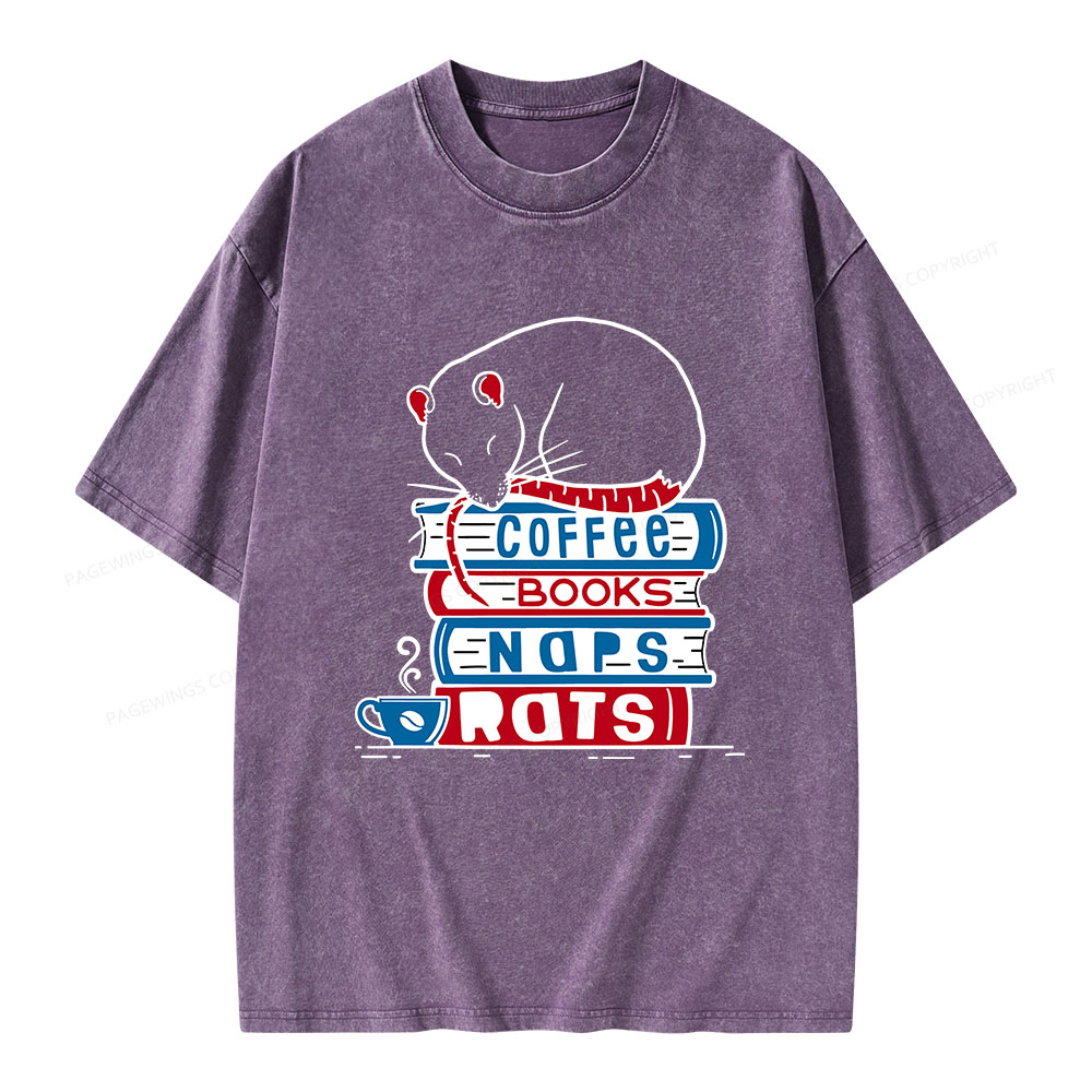 Pagewings Coffee Books Naps Rats Unisex Washed T-shirt
