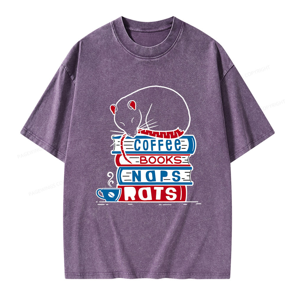 Pagewings Coffee Books Naps Rats Unisex Washed T-shirt